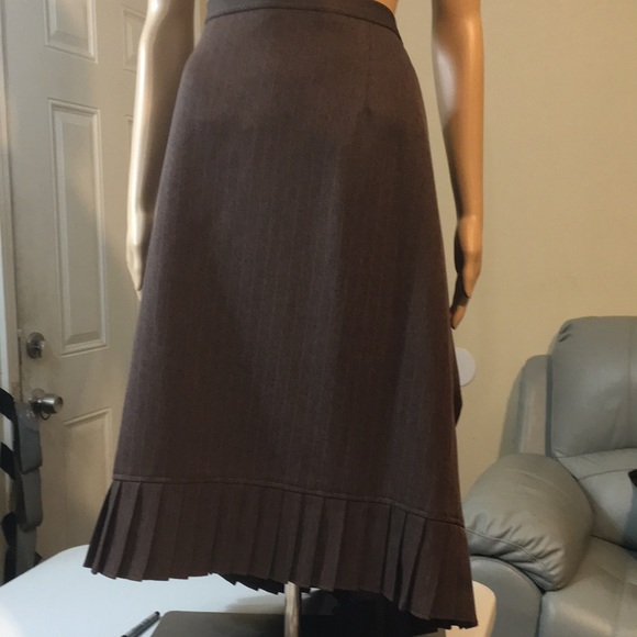 Designer 24W Career Skirt, Stanley Black-Midi-Brown Pin-Stripe, 3”Ruffle Trim - Picture 1 of 10